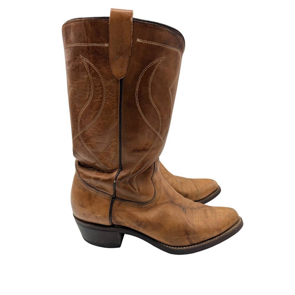 Vintage 90s Texas Boots Western Cowboy Boots Leather 10 D Tan USA 8011 Rodeo